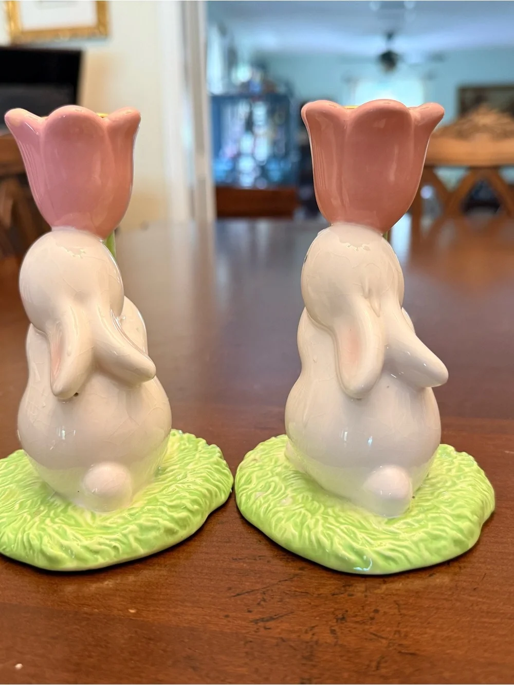 Set of 2 Hallmark Ceramic Bunny Tulip Candle Holders Easter Spring Decor